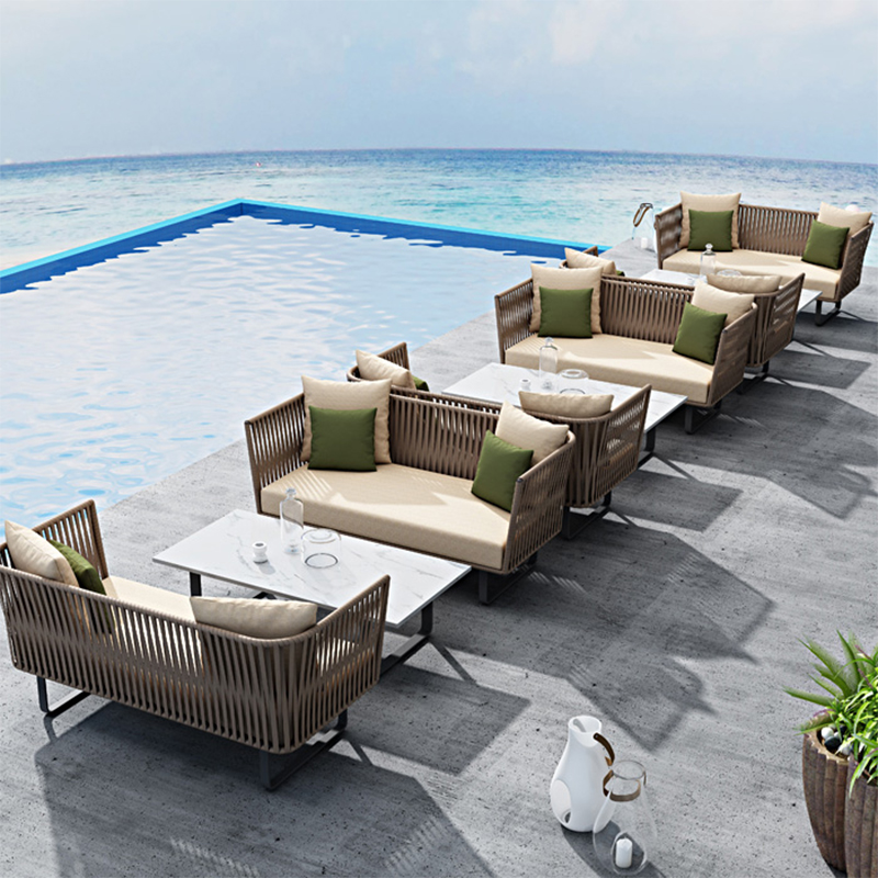 Sofa ngoài trời ghế sofa mây ba người kết hợp giải trí ngoài trời chống nắng chống thấm nước dệt mây và mây nghệ thuật nội thất sân hiên