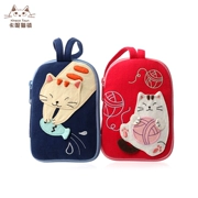 Nhật Bản minh họa mèo KINE handmade chắp vá nữ thẻ túi ví bông vải nghệ thuật khóa xe túi nhỏ