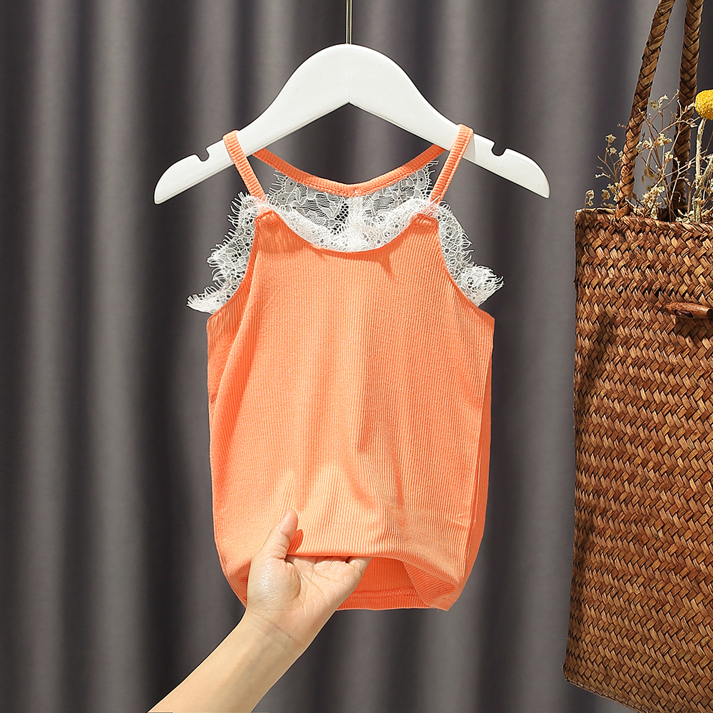 OrangeChildren fashionable camisole Baby girl Ice silk cotton Thin Lace Foreign style Versatile summer fashion jacket summer wear female tide