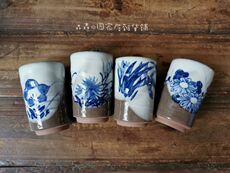 чашка 日本回流老柴烧青花瓷手绘梅兰竹菊日式茶道主人杯仿古一口香酒杯