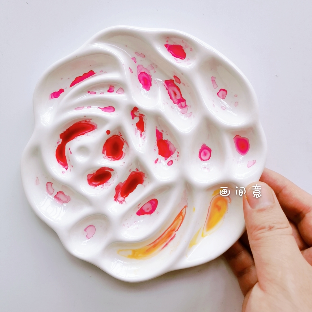 Rose Palette Diameter 14.5Cm WhiteWatercolor Palette ceramics Oil Painting Traditional Chinese painting Painting pigment white Porcelain rectangle Three grid disc rose Palette