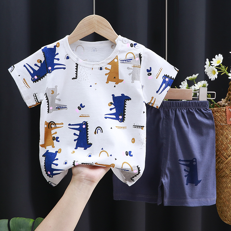 Whitechildren summer wear Short sleeve suit pure cotton girl Boy T-shirt baby baby clothes Korean version Children's wear new pattern Cartoon