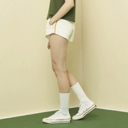 LlanO thiết kế ban đầu mùa hè mới giản dị eo cao quần retro nóng bỏng cotton thể thao quần short trắng