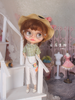 taobao agent Small fresh green grid short sleeve top/white pants Azone small cloth OB24Licca Xinyi baby jacket set