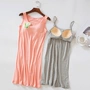 Phương thức với ngực pad dây đeo nightdress nữ túi hip miễn phí mặc áo ngực áo ngực một vest bên ngoài mặc đồ ngủ phần dài đầm suông đẹp