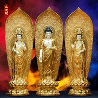 Хан Байю пост Золотой Западный Три Святого Юга Амитабха Будда Статуи Золотые инкрустированные нефриты -западные три статуи Святой Будды Домашние украшения