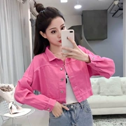 Mùa xuân và mùa thu 2019 của phụ nữ mới thời trang Hàn Quốc giản dị phong cách Harajuku áo sơ mi dài tay ngắn phần áo khoác denim mỏng nữ - Áo khoác ngắn