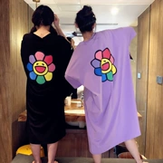 Hoa mặt trời rộng kích thước váy ngủ nữ mùa hè phụ nữ mang thai cotton Hàn Quốc dễ thương dài đoạn đồ ngủ nhà dịch vụ chất béo mm - Đêm đầm