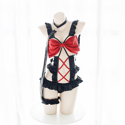 七了个三 漆皮超S御气质镂空大蝴蝶结牵引链腿环三件套-淘宝网