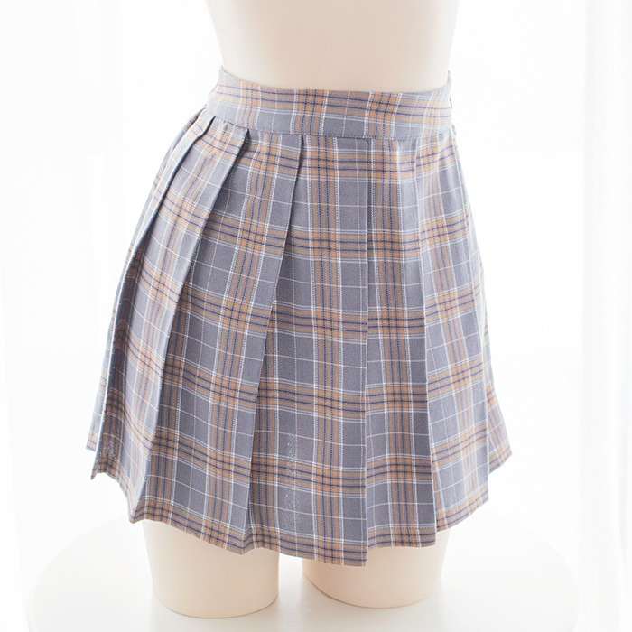 Gray blue grid 38cmexceed MINI Pleats lattice UltraShort  Mini Skirt sexy lovely Mini Short skirt varied length Optional