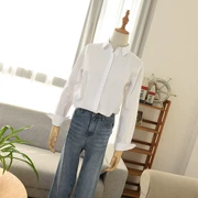 Áo sơ mi trắng vừa và dài, áo sơ mi cotton dài tay, ngắn và dài, mẫu đa năng, trang phục thu đông của nữ