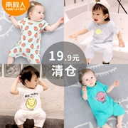 Quần áo trẻ em ngắn tay mùa hè mỏng phần cotton nam Quần áo trẻ em quần áo mùa hè Quần áo sơ sinh nữ quần áo leo núi màu đỏ - Áo liền quần