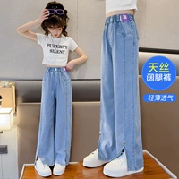 Штаны, детская тонкая шелковая летняя джинсовая летняя одежда, в западном стиле, свободный прямой крой, подходит для подростков