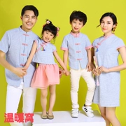 Phong cách Trung Quốc ngắn tay thon gọn mẹ và con gái sườn xám đầm phù hợp với cha và con trai mẹ và con trai cha và con gái gia đình tải mùa hè mới