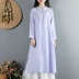Phong cách Trung Quốc của phụ nữ được cải tiến bằng vải cotton và vải lanh lỏng lẻo vào mùa xuân và mùa thu dài tay cổ điển Trung Quốc cổ điển đĩa nút trà váy dài - Váy dài Váy dài