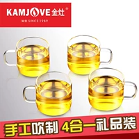 Золотая плита стеклянная чашка чашка маленькая чашка кунг -фу чай красть чайная чашка прозрачная жара -устойчивый стеклянный цветочный чашка