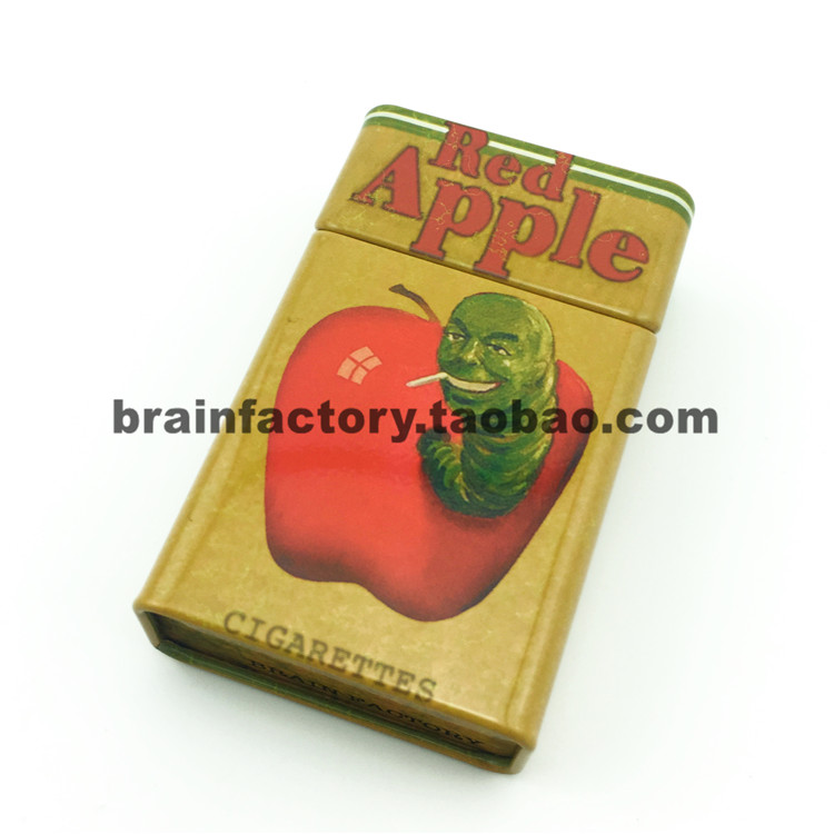 Goods In StockRed apple cigarette case 20 Support assembly  quentin  Iron sheet Smoking set originality Windbreak personality man Cartoon cigarette case