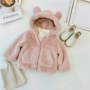 Chen Chen Jia Ying trẻ em mặc áo bé gái 3 tuổi mùa đông lông thỏ tai gấu sang trọng áo khoác trùm đầu ấm áp áo khoác bé trai