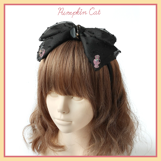 Hair Band - Black (One)【 Slow mass 】 Pumpkin cat Candy Boxes lovely Gift box Headwear hair hoop Small things Neck ring KC