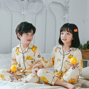 韩版儿童纯棉睡衣春秋长袖薄款套装