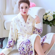 Flannel váy ngủ nữ mùa đông dày mùa xuân và mùa thu kích thước lớn dịch vụ nhà đồ ngủ phụ nữ vài chiếc áo choàng lông cừu san hô nam đích thực