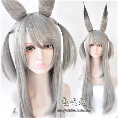 taobao agent [Rabbit Dimension] Tomorrow Ark Atactise COS Wigs of Ears Double Ponytail Silver White