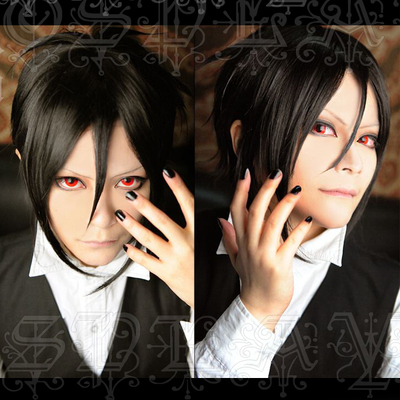 taobao agent [Rabbit Dimension] Black deacon Sebastian COS wig character model model can be worn directly