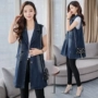 Fat MM thời trang size lớn nữ vest nữ 2018 mới vest denim mùa xuân và mùa thu mới vest dài vest đồ vest nữ