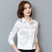 Xuân 2019 mới giản dị áo sơ mi trắng nữ satin chuyên nghiệp Áo sơ mi nữ OL ve áo lụa dài tay nữ - Áo sơ mi dài tay