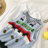 Трикотажный жилет, свитер, пони, осенний, V-образный вырез, в корейском стиле, оверсайз