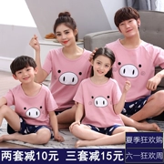Cha mẹ và con đồ ngủ mùa hè ngắn- tay bông một gia đình ba mẹ và con đồ ngủ phim hoạt hình Hàn Quốc mẹ của phụ nữ dịch vụ nhà phù hợp với