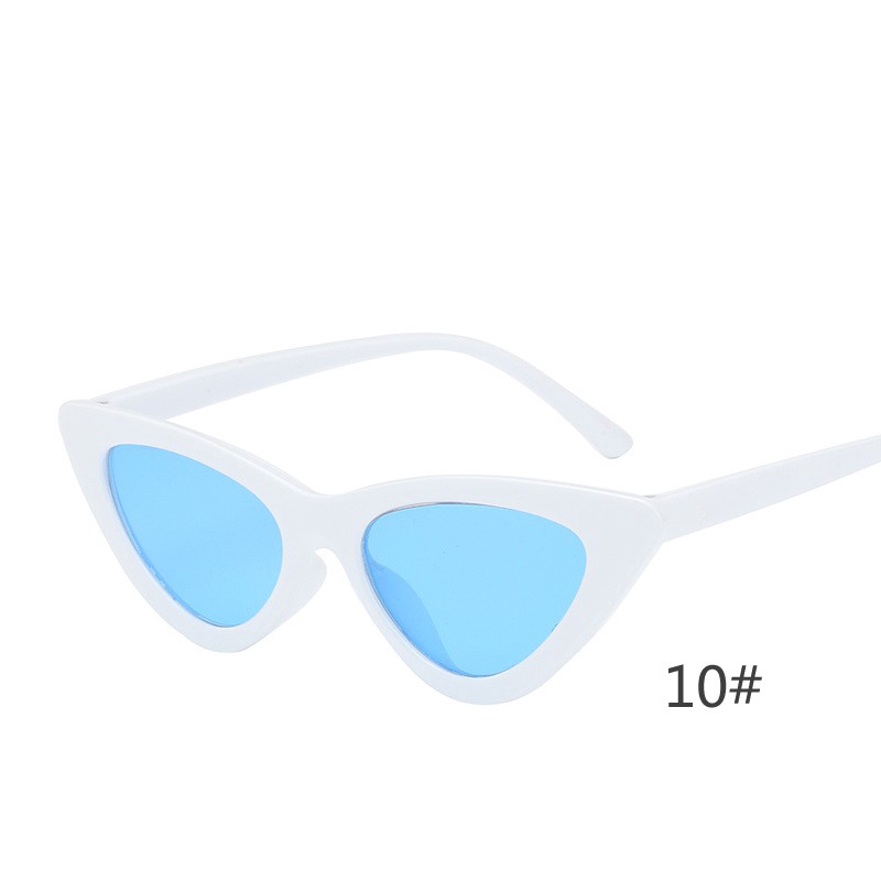 10 ᦇ & White Frame Light Blue FilmEurope and America Retro triangle cat eye Sunglasses female Korean version tide ins disco dancing hottie Sun glasses Internet celebrity Street shot Hip hop