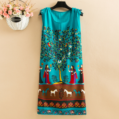 No.22Fat mm Big size pajamas female summer Nightdress poplin  Medium and long term easy Thin middle age female robe camisole Over the knee vest