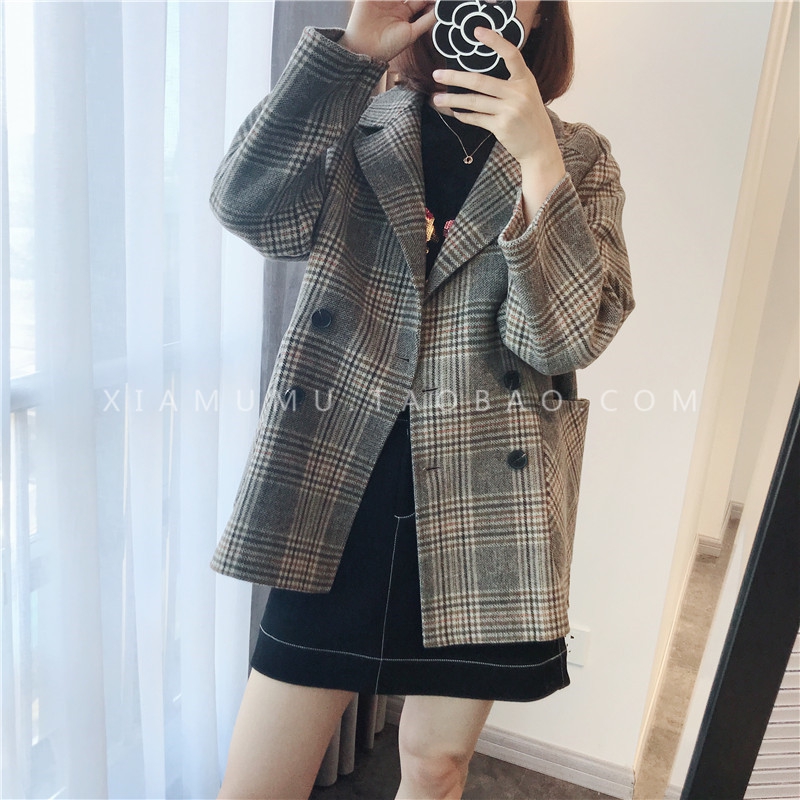 Mất! Tính khí văn học Han Fan Yinglun kẻ sọc đôi ngực ngắn đôi phải đối mặt với chiếc áo khoác len lông nữ