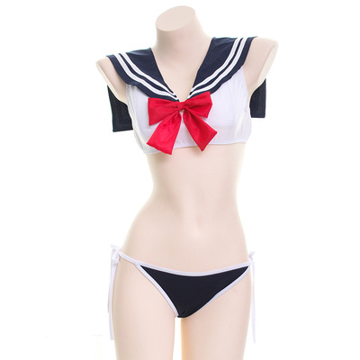 【撩汉出品】蝴蝶结水手服睡裙套装 日系JK服少女睡裙带内裤-淘宝网