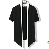 Летний трендовый кардиган, тонкий трикотажный черный свитер, жакет для отдыха, короткий рукав, в корейском стиле