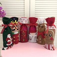 Чехол для бутылки christmas圣诞节平安夜刺绣束口抽绳酒瓶衣酒吧餐厅葡萄酒红酒套