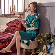 Bộ đồ ngủ nữ mùa hè phiên bản Hàn Quốc lỏng lẻo tươi mát cotton ngắn tay áo dài ngọt ngào bà bầu có thể mặc váy ngủ - Đêm đầm