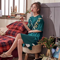 Bộ đồ ngủ nữ mùa hè phiên bản Hàn Quốc lỏng lẻo tươi mát cotton ngắn tay áo dài ngọt ngào bà bầu có thể mặc váy ngủ - Đêm đầm áo đầm mặc ở nhà