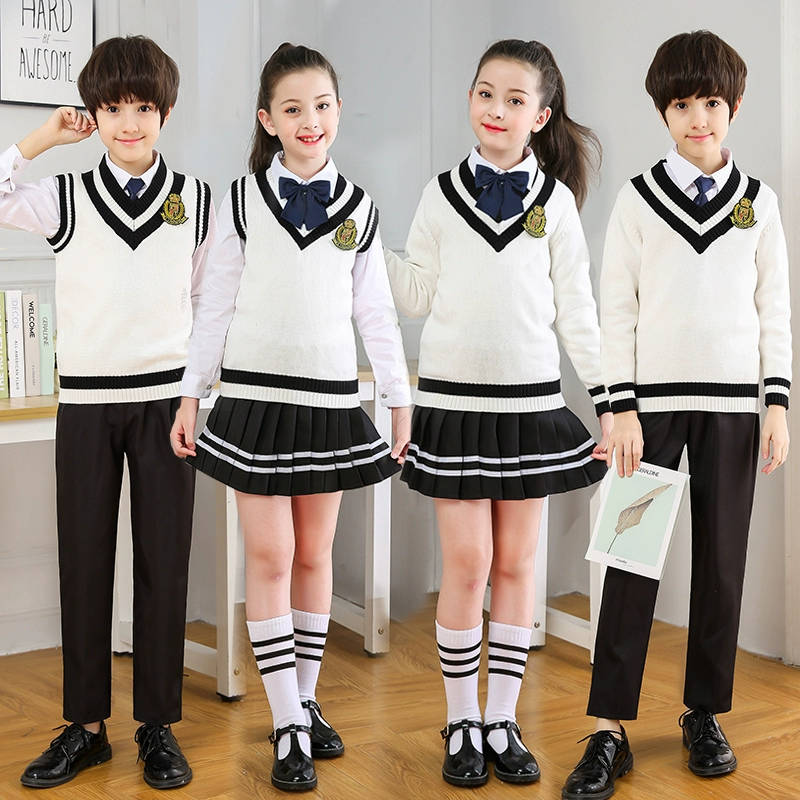 Đồng phục học sinh tiểu học và trung học áo len mùa thu và mùa đông áo ba lỗ kiểu Anh quần áo bé trai và bé gái hợp xướng - Đồng phục trường học / tùy chỉnh thực hiện