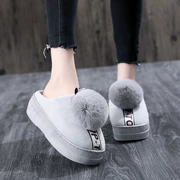 Dép cotton của phụ nữ ấm áp dày trượt tháng tháng mùa đông Phiên bản Hàn Quốc của nhà với giày lông dễ thương trong nhà túi cotton
