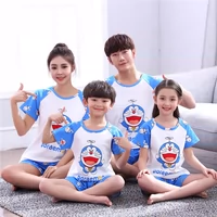 Mùa hè cha mẹ và con cotton ngắn tay gia đình của ba phim hoạt hình Doraemon nhà quần áo cotton trẻ em đồ ngủ bộ đồ bộ thu đông cho cả gia đình