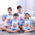 Mùa hè cha mẹ và con cotton ngắn tay gia đình của ba phim hoạt hình Doraemon nhà quần áo cotton trẻ em đồ ngủ bộ Cha mẹ và con