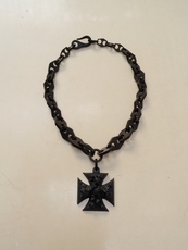 Орнамент vtg 19c古董硬质橡胶浮雕花束马耳他十字架吊坠项链