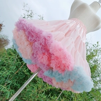 Радужная юбка лолиты поддерживает ежедневную мягкую пряжу Лолиты, длинная облачная ватная сахарная юбка для поддержки лета