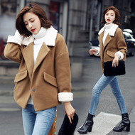 Mùa thu và mùa đông mới của Hàn Quốc phiên bản của khâu dày cừu áo len nữ đoạn ngắn xiên pocket loose ve áo áo len