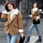 Mùa thu và mùa đông mới của Hàn Quốc phiên bản của khâu dày cừu áo len nữ đoạn ngắn xiên pocket loose ve áo áo len áo hoodie nữ cute