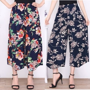 Phong cách quốc gia mùa xuân và mùa hè bông lụa hoa thường rộng chân chín điểm quần của phụ nữ váy quần kích thước lớn lỏng bông dài quần