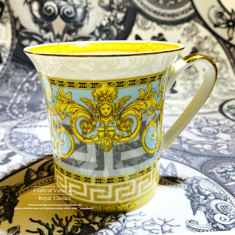 Blue Gold Double Lion (High Quality Bone China)European style luxurious Ceramic cup new pattern ins Net red cup Medusa Mug Bone China Coffee milk cup Tea cup