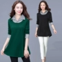 Mẹ tải chất béo mm bao phủ quần áo bụng mùa thu ve áo mới trong phần dài Hàn Quốc phiên bản của bông lỏng dài tay t-shirt phụ nữ mẫu áo trung niên
